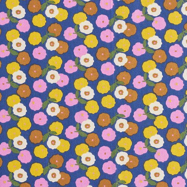 Tissu en coton Cretonne Fleurs rondes – jaune soleil/bleu,  image number 1