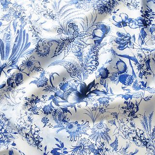 Tissu de décoration Canvas fleurs opulentes 280 cm – bleu roi/blanc, 