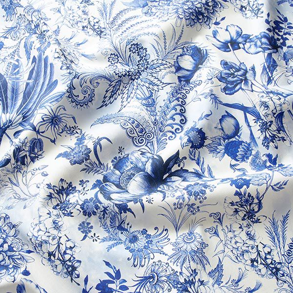 Tissu de décoration Canvas fleurs opulentes 280 cm – bleu roi/blanc,  image number 2