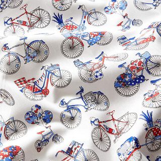 Tissu en coton Cretonne Vélos rétro – blanc/bleu, 