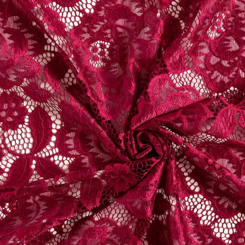 Dentelle élastique Fleurs et feuilles – rouge foncé,  image number 4