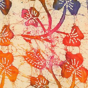 Tissu viscose Batik à feuilles – sable/orange, 