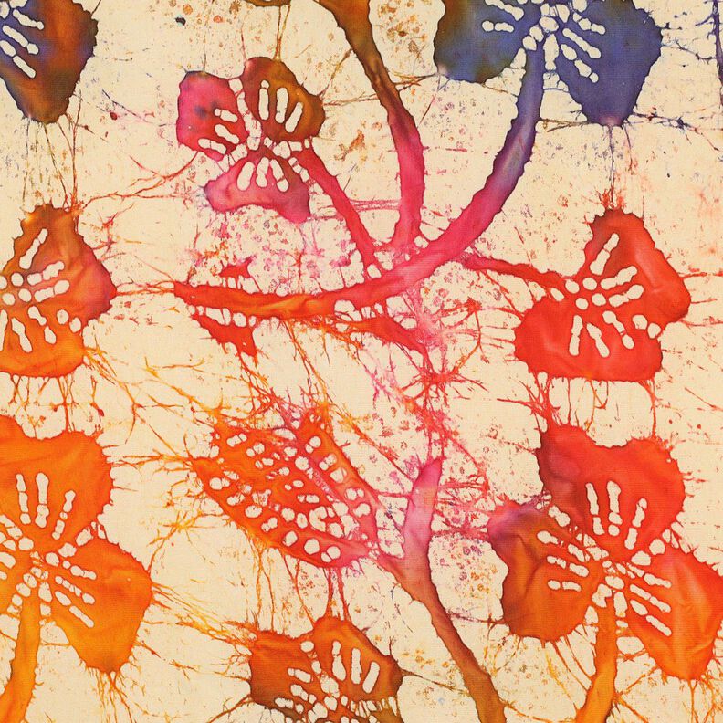 Tissu viscose Batik à feuilles – sable/orange,  image number 1