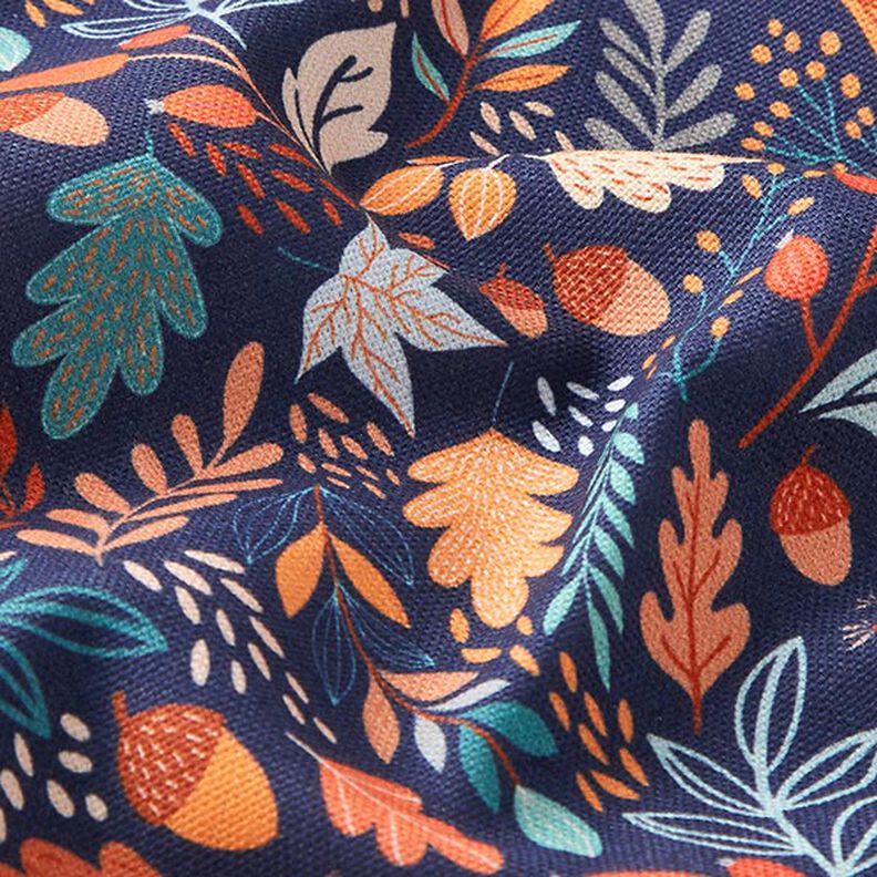 Tissu de décoration Semi-panama feuilles d’automne – bleu marine,  image number 2