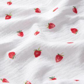 Tissu double gaze de coton Fraises aquarelle Impression numérique – blanc, 