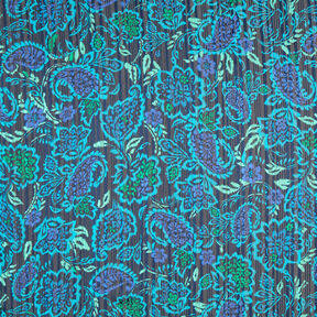 Mousseline de satin à rayures pailletées et fleurs Paisley – turquoise/noir, 