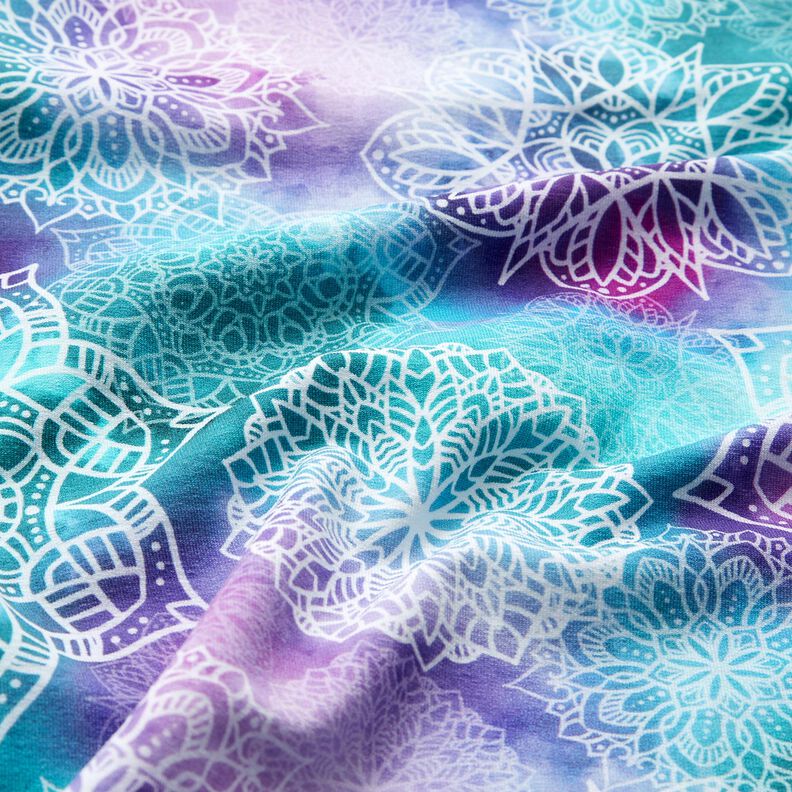 French Terry Sweat d’été Mandalas arc-en-ciel | Glitzerpüppi – pétrole légère/lavande,  image number 2