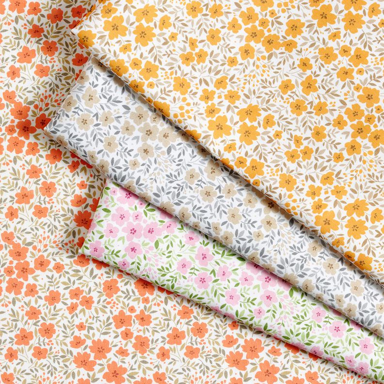 Tissu de décoration Satin de coton Mer de fleurs – orange pêche/blanc,  image number 5