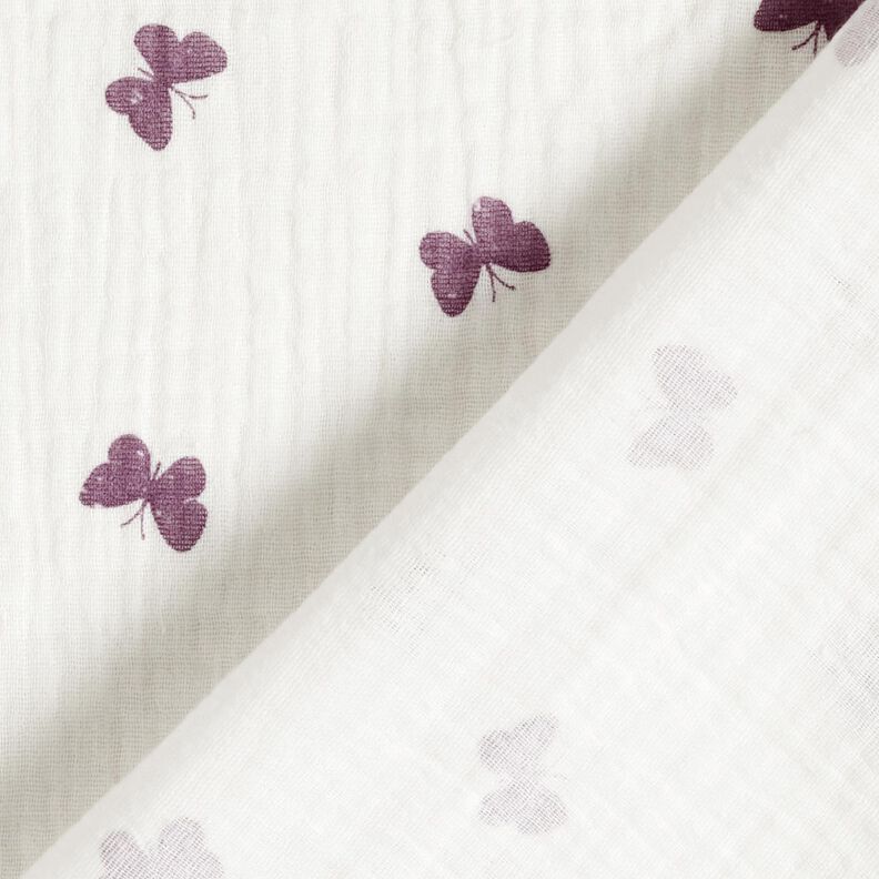 Tissu double gaze de coton Papillons – ivoire/lilas rouge,  image number 4