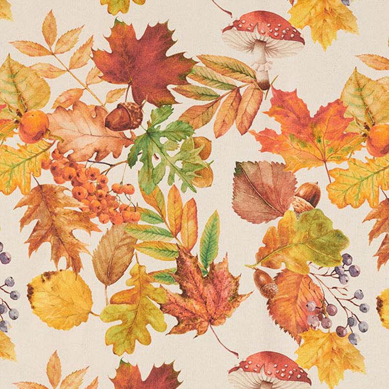Tissu de décoration Semi-panama feuilles d'automne recyclé – nature,  image number 1