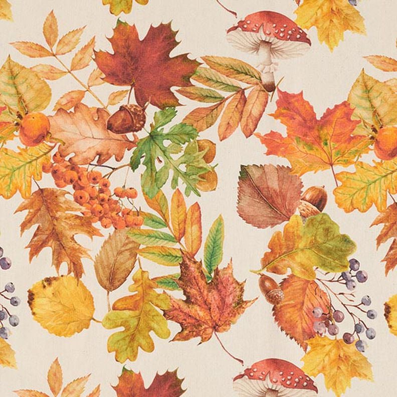 Tissu de décoration Semi-panama feuilles d'automne recyclé – nature, image number 1