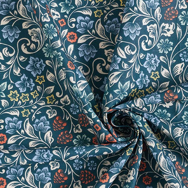 Tissu en coton Cretonne Vrilles de fleurs – pétrole/taupe clair, image number 3