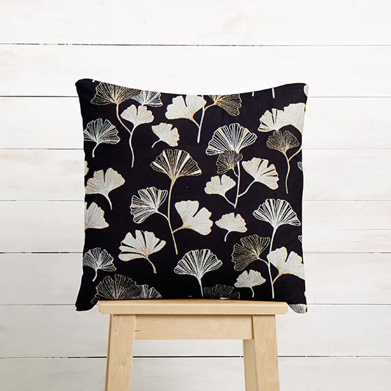 Tissu de décoration Jacquard feuilles de gingko – noir/or,  image number 8