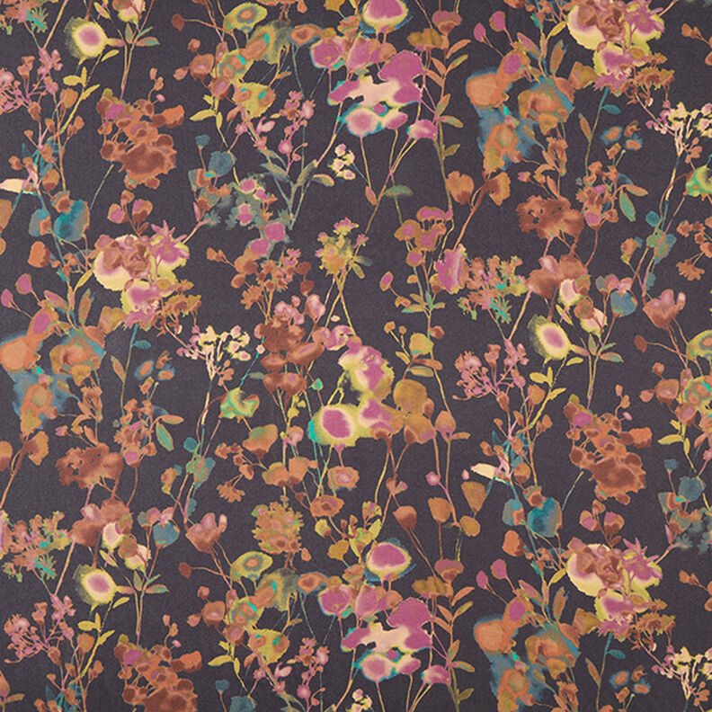 Viscose mélangé Fleurs en aquarelle – bleu noir, image number 1