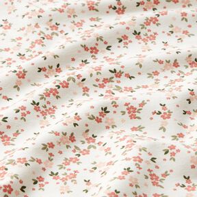 Jersey coton fleurs roses – ivoire, 