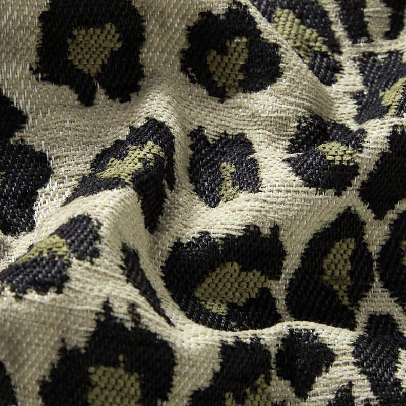 Tissu de revêtement Jacquard Léopard – taupe/kaki, image number 2
