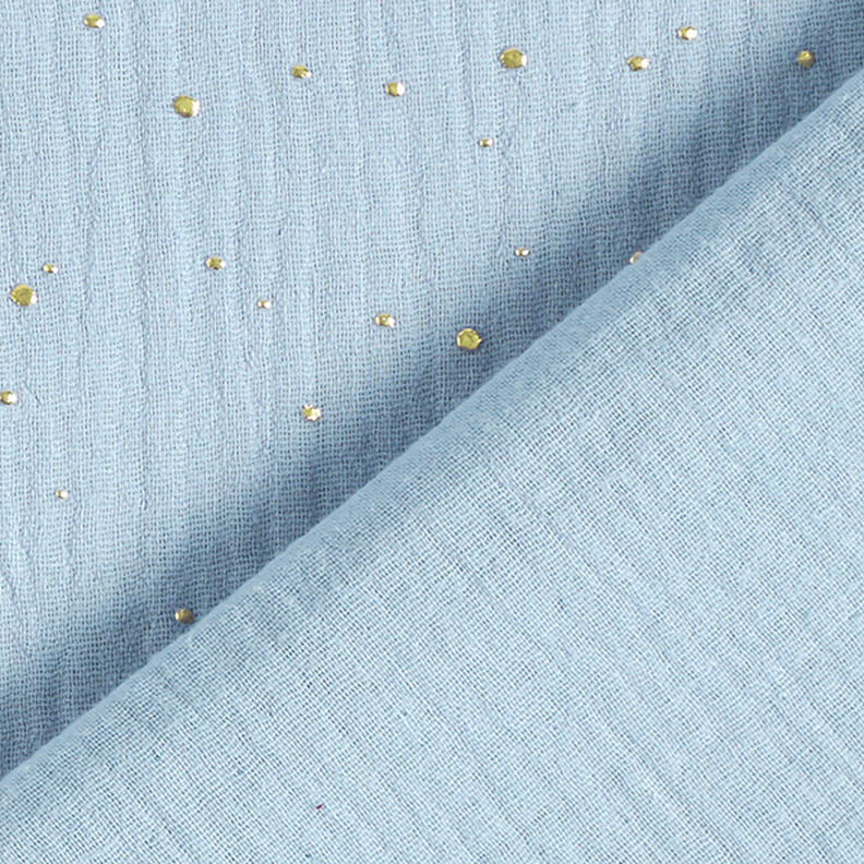 Tissu double gaze de coton taches dorées éparses – bleu clair/or,  image number 4