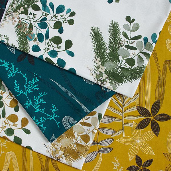 Tissu décoratif  Semi-panama graminées esquissées – pétrole – Échantillon,  image number 5