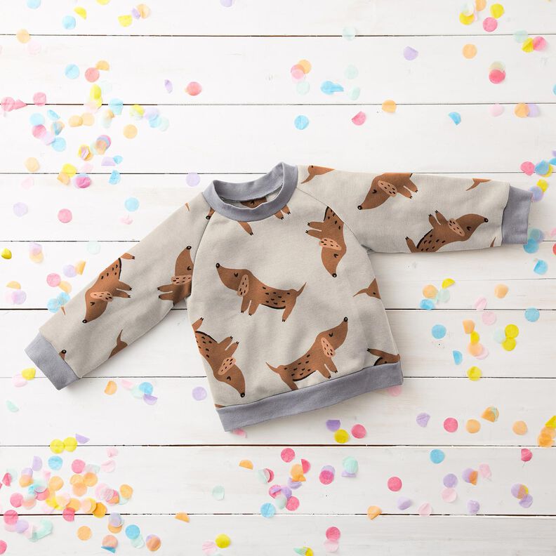 French Terry Sweat d’été Grands teckels – taupe clair, image number 7