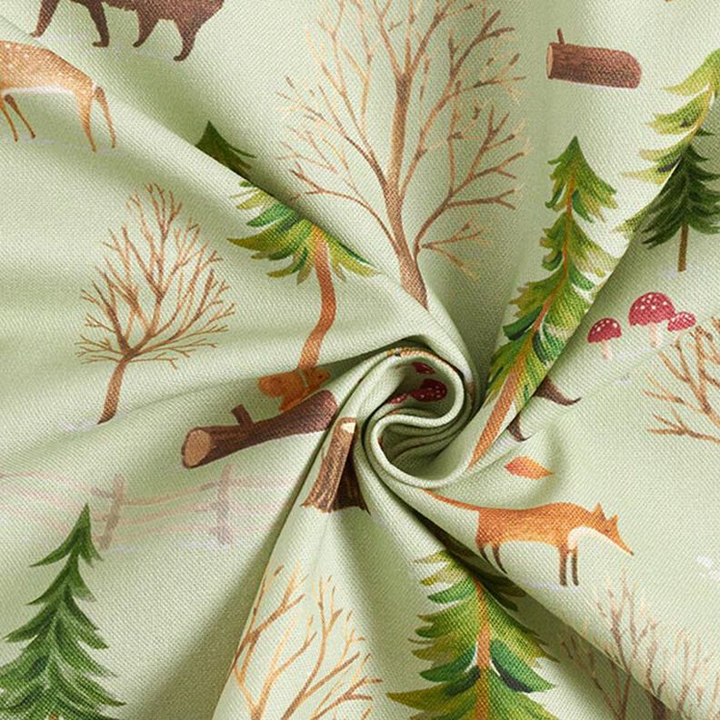 Tissu décoratif Semi-panama Animaux de la forêt – menthe,  image number 3