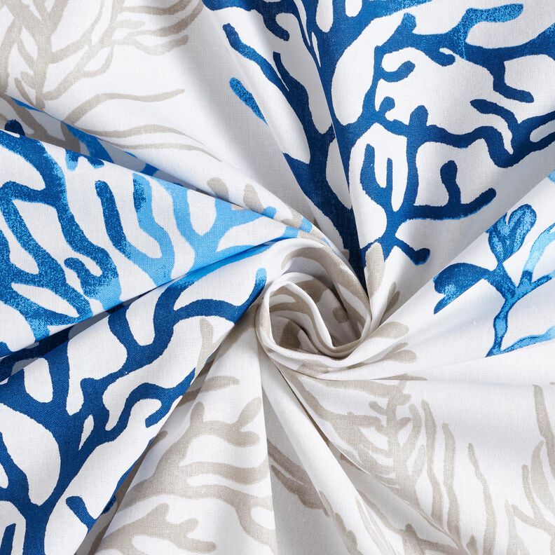 Tissu en coton Cretonne Grands coraux – blanc/bleu,  image number 3