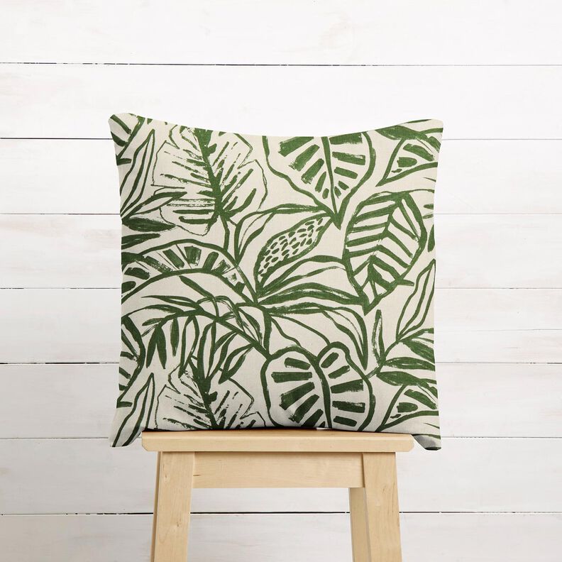Tissu de décoration Semi-panama Monstera peint – crème/pin, image number 7