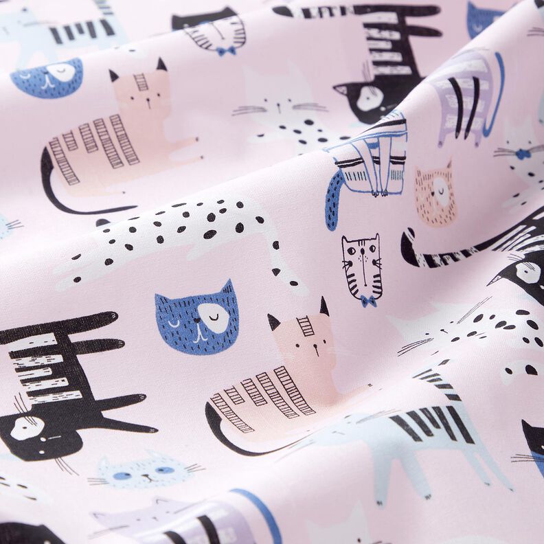 Tissu en coton Cretonne chats abstraits – rose clair/blanc,  image number 2