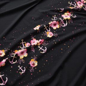 Jersey coton Fleurs de bord de mer | Glitzerpüppi – noir/pourpre, 
