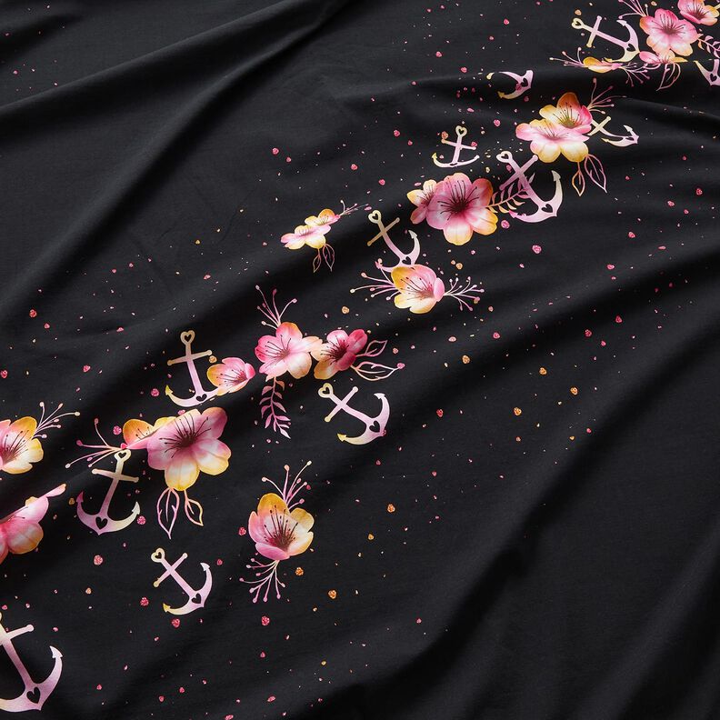 Jersey coton Fleurs de bord de mer | Glitzerpüppi – noir/pourpre,  image number 2