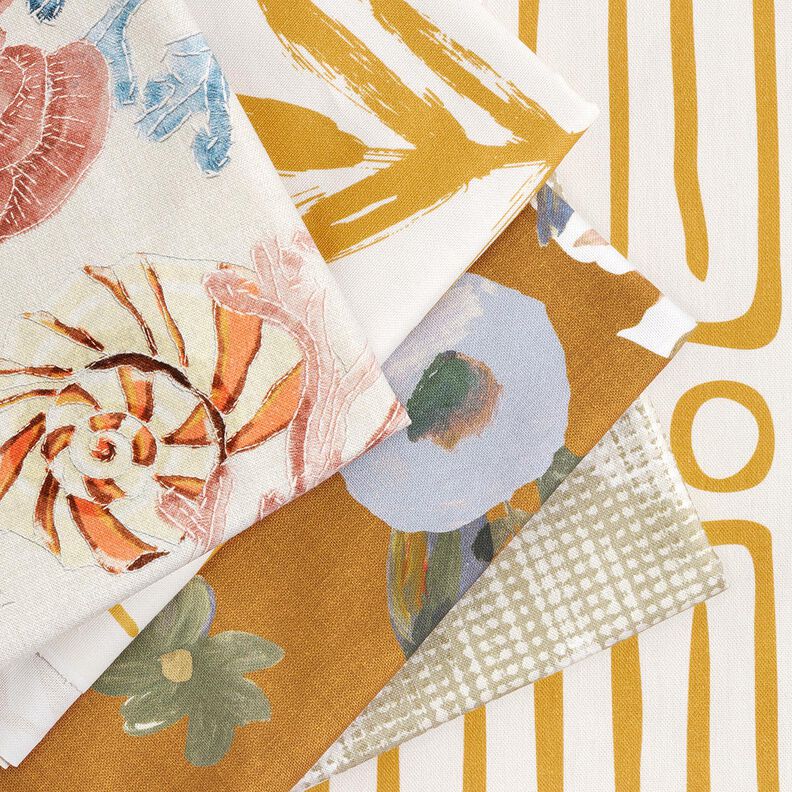 Tissu de décoration Semi-panama Grandes fleurs rétro – caramel/kaki clair,  image number 5