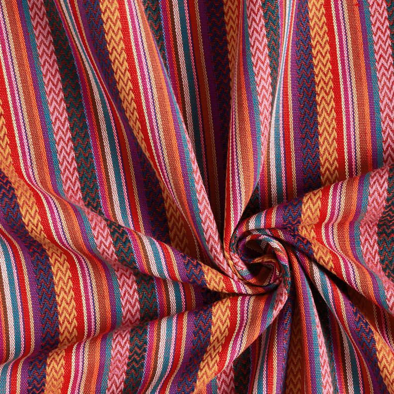 Tissu de décoration Jacquard Rayures chevrons – carmin/vert, image number 3