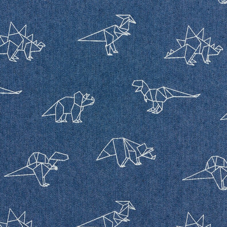 Tissu jeans Stretch Dinosaures en origami – bleu jean,  image number 1