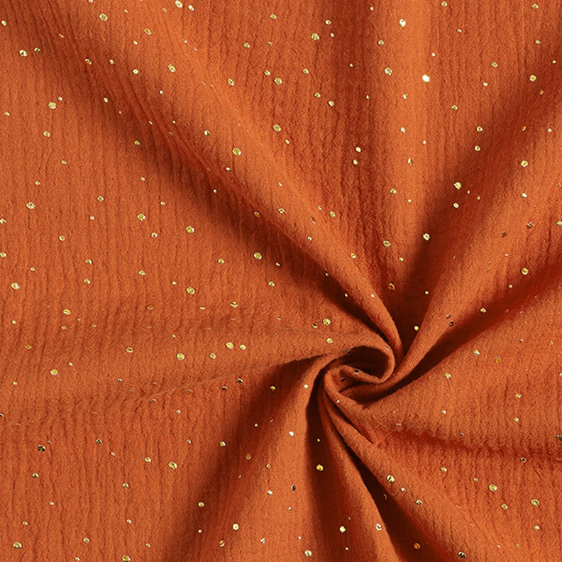 Tissu double gaze de coton taches dorées éparses – terre cuite/or,  image number 3