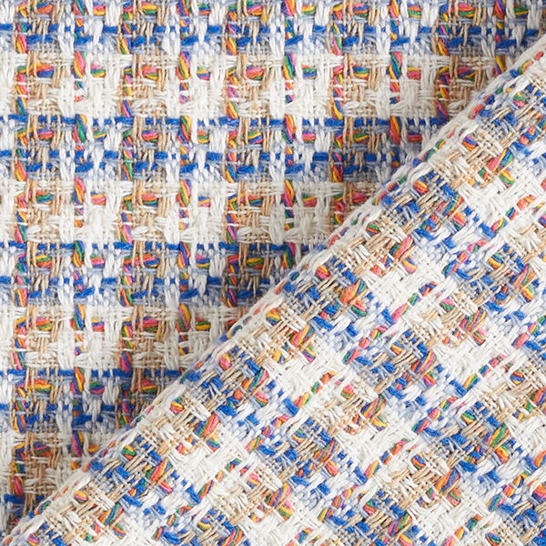 Tweed coton carreaux multicolores – écru/bleu,  image number 4