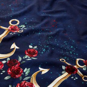 Jersey coton Ancres et roses | Glitzerpüppi – bleu nuit/or ancien, 
