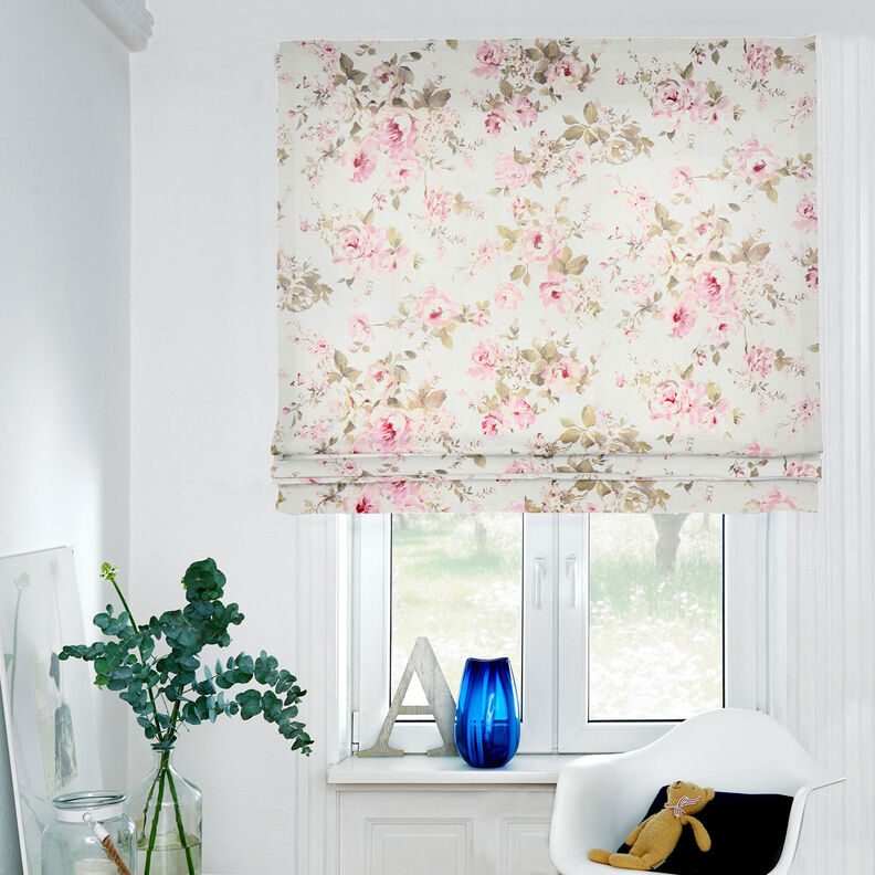 Tissu de décoration Semi-panama Roses peintes – écru,  image number 6