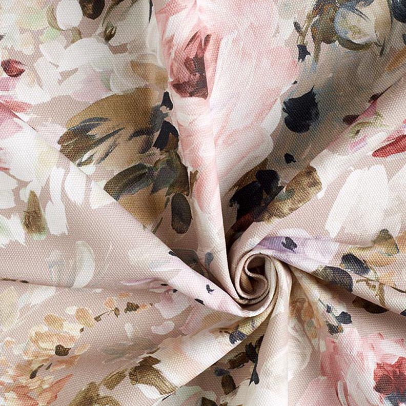 Tissu de décoration semi-panama Floris – beige/rose,  image number 2