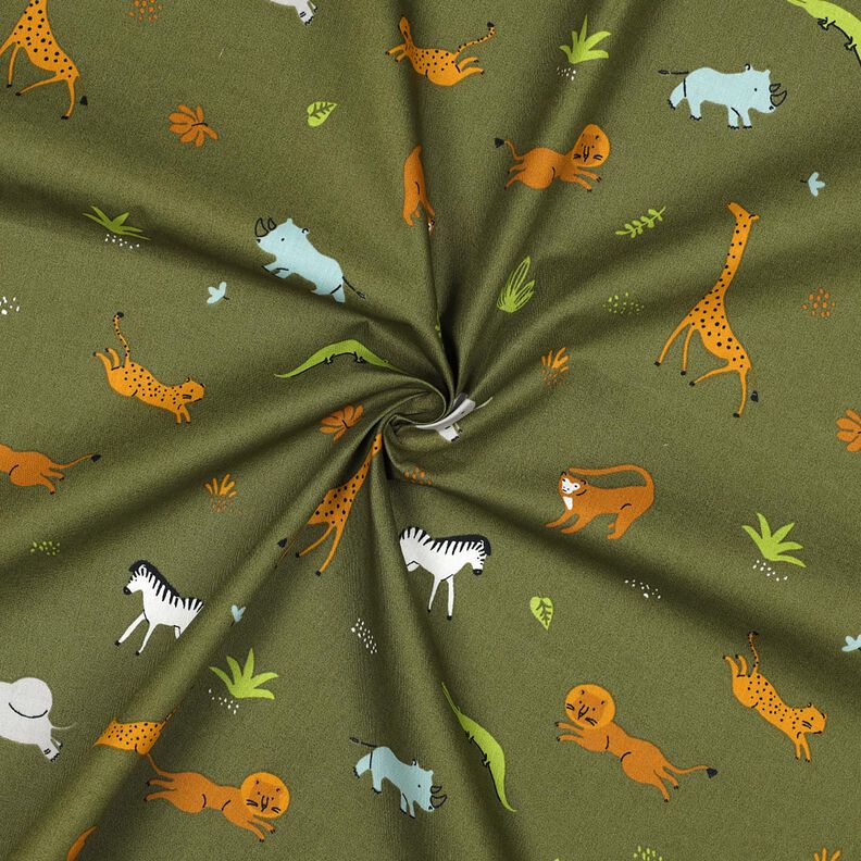 GOTS Popeline coton Animaux des steppes | Poppy Fabrics – olive foncé, image number 3