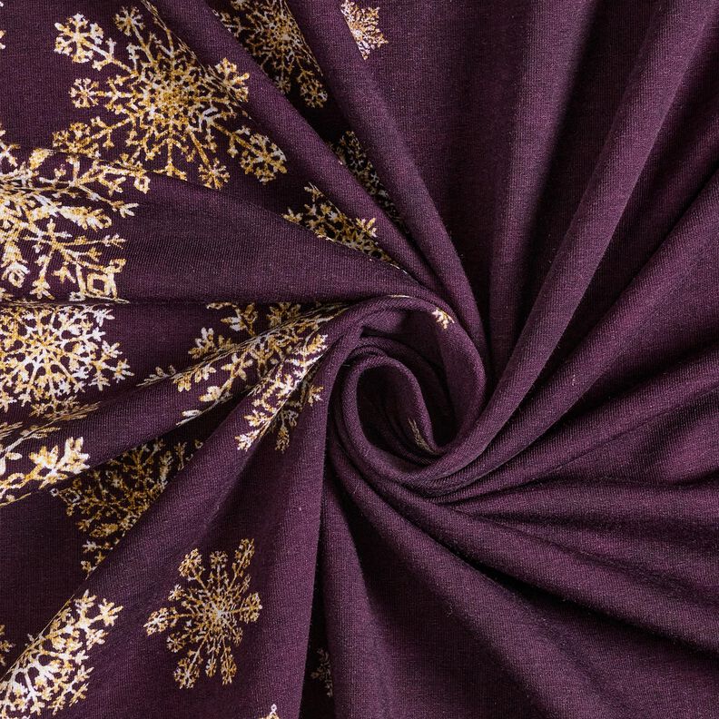 French Terry Sweat d’été Fleurs de givre Tissu bordure | Glitzerpüppi – aubergine/or ancien, image number 3