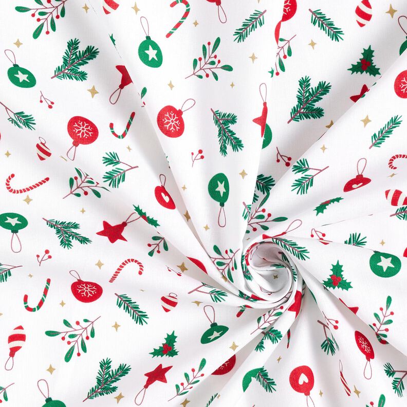 Tissu en coton Cretonne Décoration de Noël – blanc/vert,  image number 3