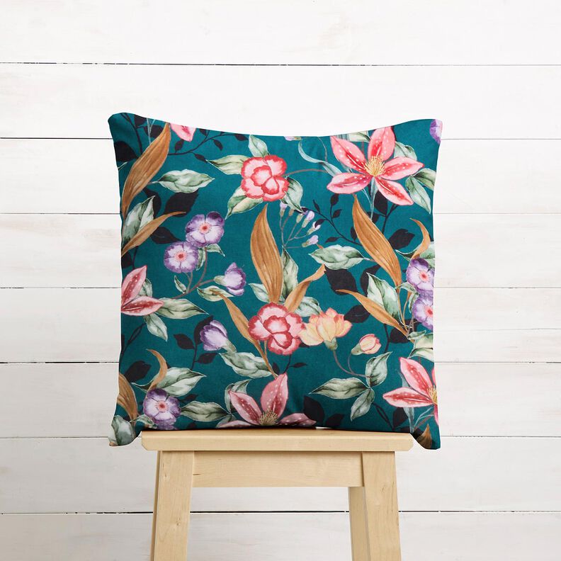 Velours de d&eacute;coration Fleurs &eacute;l&eacute;gantes &ndash; p&eacute;trole/rose vif,  image number 6