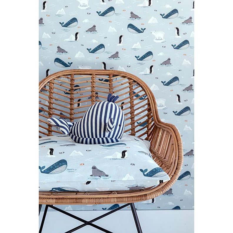 Tissu de décoration Semi-panama Animaux sur la glace – bleu bébé/blanc,  image number 6