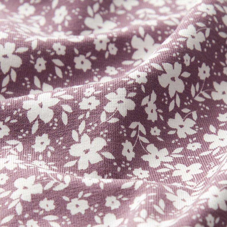 Jersey coton Fleurs bicolores – vieux rose foncé, image number 2
