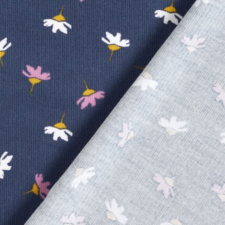 Velours milleraies Petites fleurs – bleu marine, image number 4