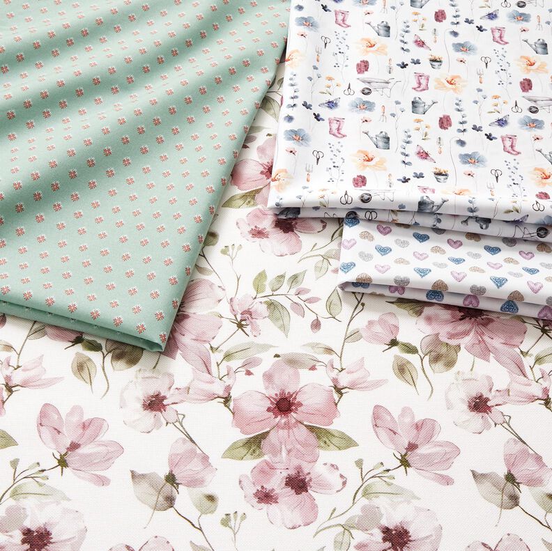 Tissu pour nappe Fleurs à l'aquarelle – ivoire/vieux rose clair,  image number 6