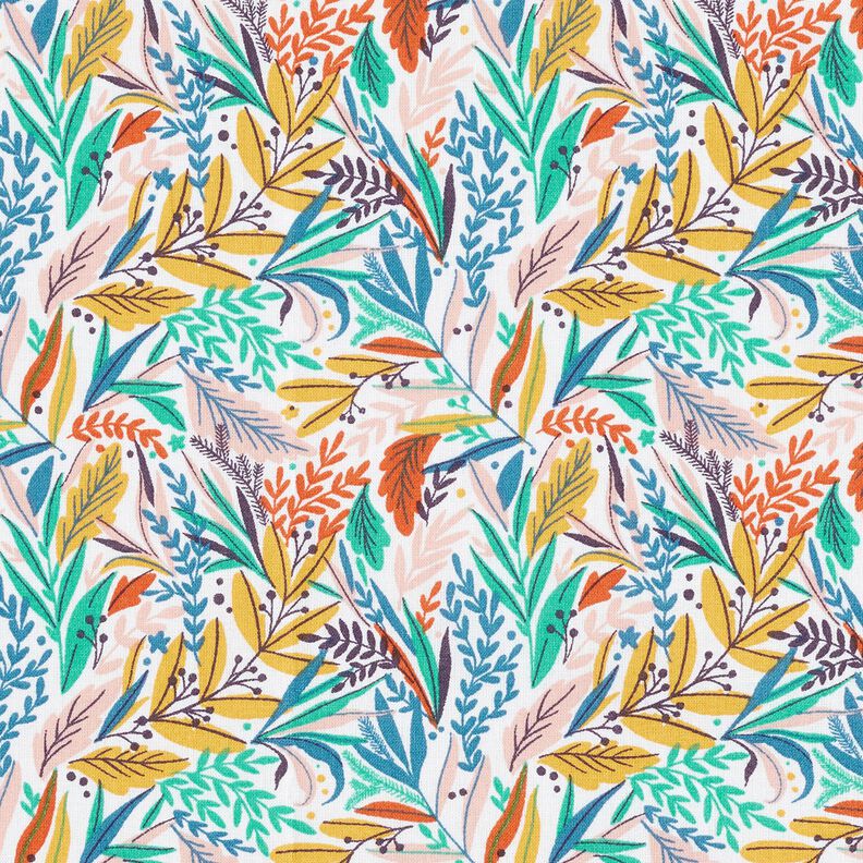 Tissu en coton Cretonne Feuilles et brindilles délicates – blanc/rose clair,  image number 1