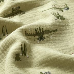 Tissu double gaze de coton Crocodiles et grenouilles – roseau, 