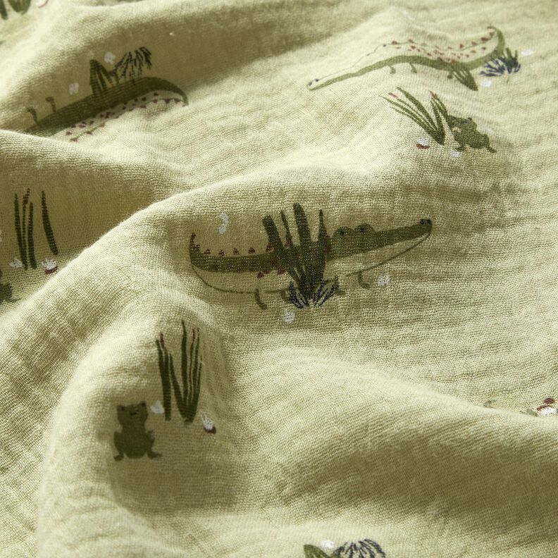 Tissu double gaze de coton Crocodiles et grenouilles – roseau,  image number 2