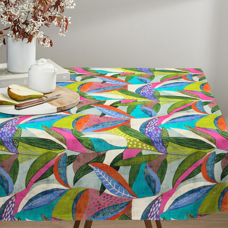 Tissu de décoration Semi-panama feuilles tropicales – orange/vert foncé,  image number 6
