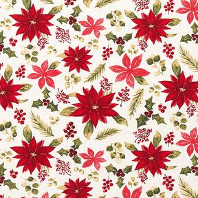 Tissu de décoration Canvas Fleurs d’étoile de Noël – écru/carmin, 